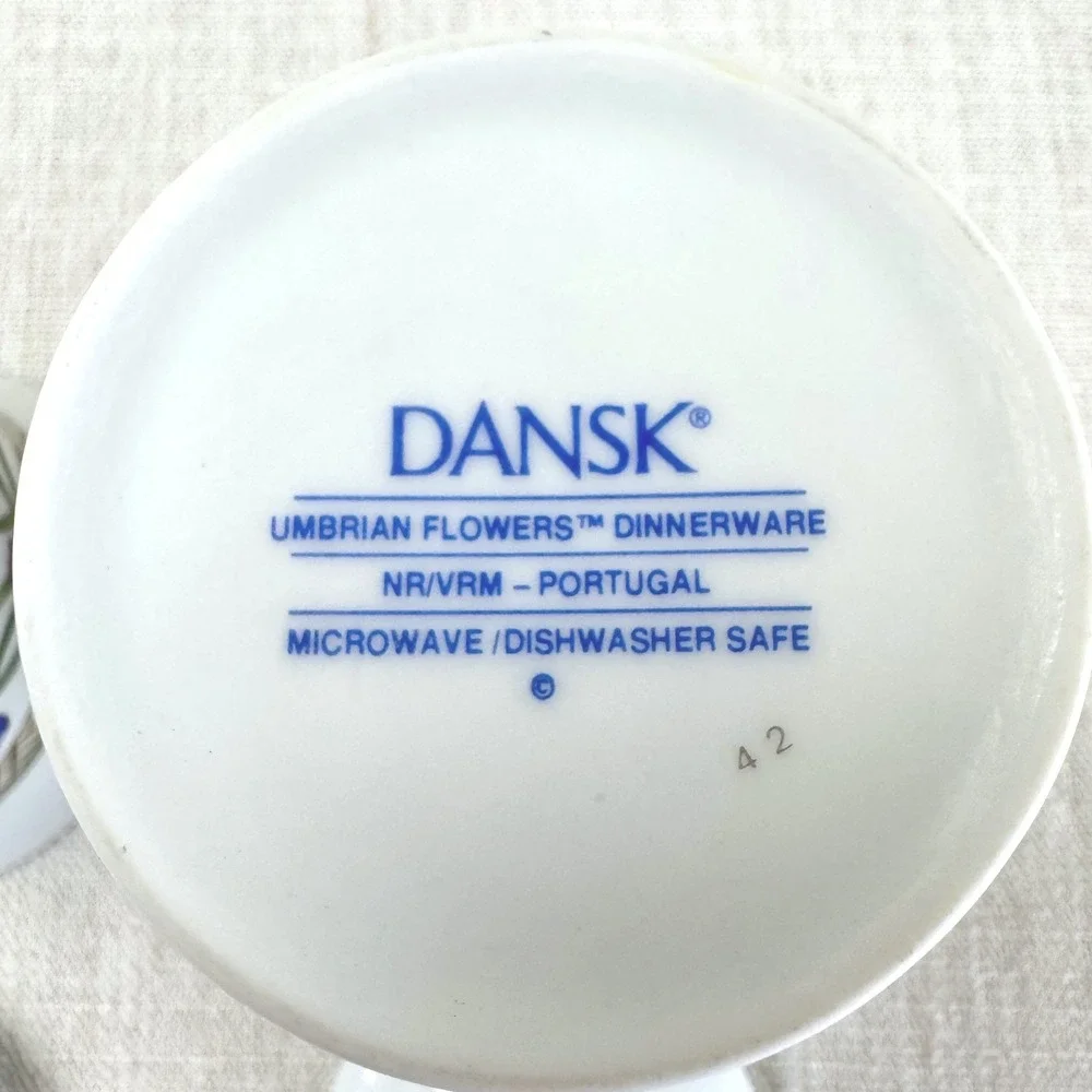 Dansk Umbrian Flowers Creamer and Sugar Bowl Set Portugal Ceramic Floral Blue